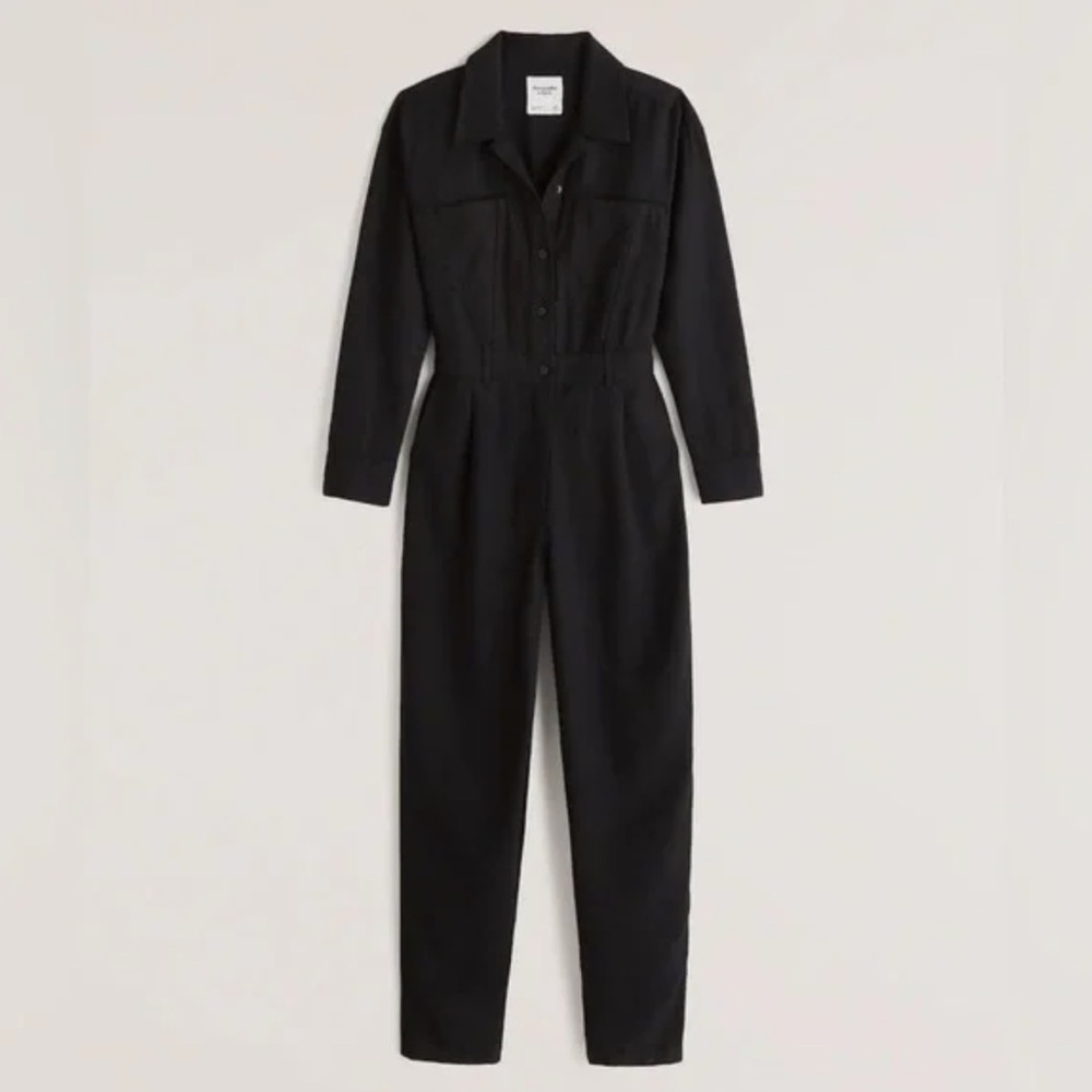Abercrombie‎ & Fitch Long Sleeves Utility Jumpsuit in Black Size Large Tall NWOT